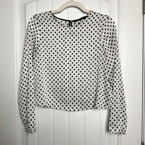Zara Polka Dot Satin Long Sleeve Blouse
